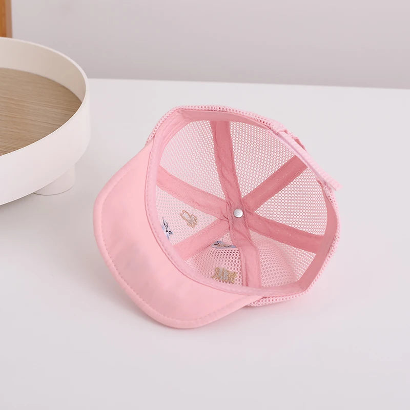 Baby Summer Sunshade Hat Full Mesh Breathable Toddler Baseball Hat Cartoon Bear Kids Soft Edge Duck Tongue Cap Children Visors