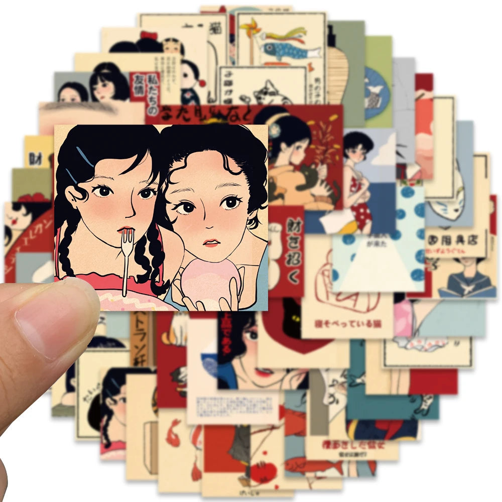 50Pcs Vintage Classic Japanese Tradition Style Anime Stickers for DIY Car Luggage Laptop Fridge Waterproof Vinyl Decal Wholesale