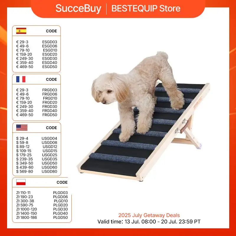 Dog Ramp Folding Ladder Anti-Slip High Adjustable Wooden Pet Ramp Removable for Small Old Dog Climbing Stairs Sofa Car