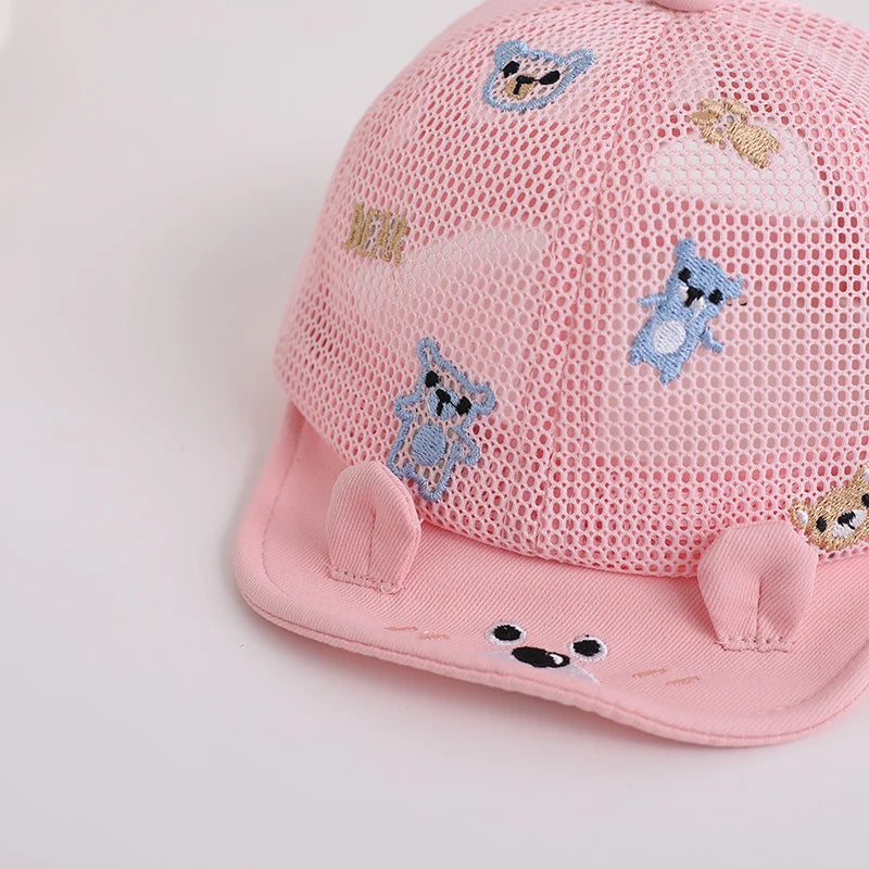 Baby Summer Sunshade Hat Full Mesh Breathable Toddler Baseball Hat Cartoon Bear Kids Soft Edge Duck Tongue Cap Children Visors