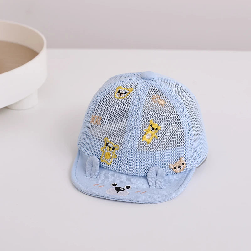 Baby Summer Sunshade Hat Full Mesh Breathable Toddler Baseball Hat Cartoon Bear Kids Soft Edge Duck Tongue Cap Children Visors
