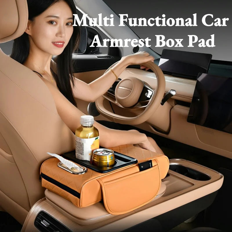 Auto Center Console Armrest Cushion with 2 Cup Holder Armrest Heightening Pad Auto Amrest Pillow Cover Pad for All Seasons