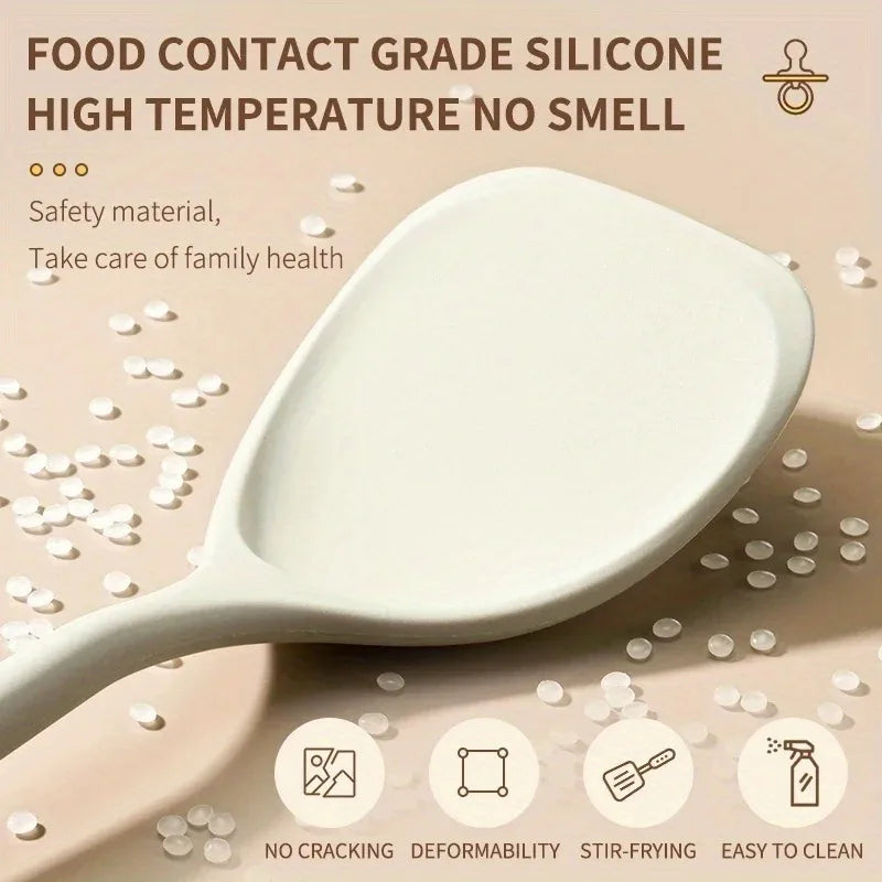 Espátula de silicona Juego de sartenes antiadherentes, mango de madera dura duradero, herramienta resistente al calor, cuchara para gachas de mango largo, espátula de pantalla, co