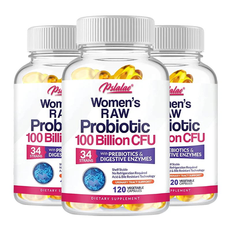 Probióticos crudos para mujeres - 100 mil millones de UFC, con prebióticos y enzimas digestivas - Favorecen la digestión y la salud intestinal - 120 cápsulas