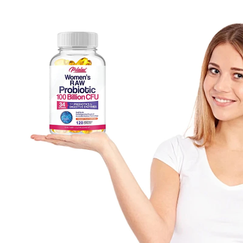 Probióticos crudos para mujeres - 100 mil millones de UFC, con prebióticos y enzimas digestivas - Favorecen la digestión y la salud intestinal - 120 cápsulas