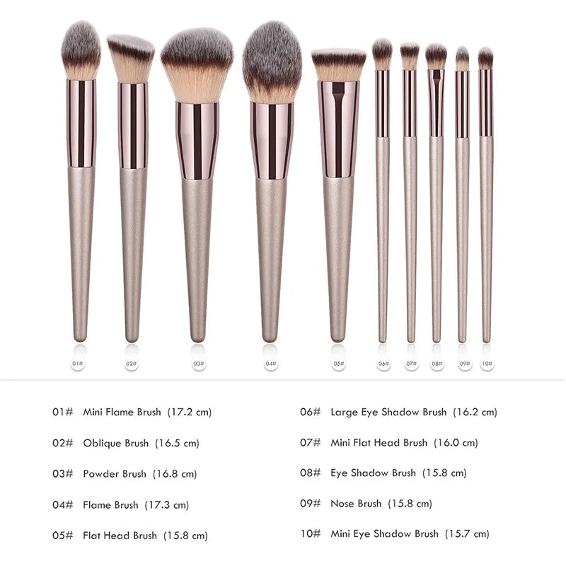 Juego de brochas de maquillaje color champán para mujer, brochas de maquillaje Kabuki para base, polvos, rubor, sombras de ojos, herramientas de belleza.