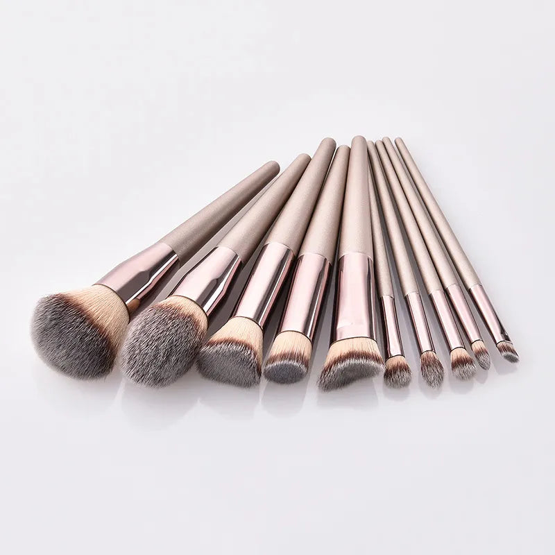 Juego de brochas de maquillaje color champán para mujer, brochas de maquillaje Kabuki para base, polvos, rubor, sombras de ojos, herramientas de belleza.