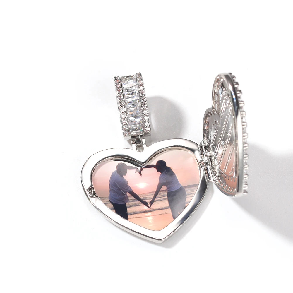 Medallón de fotos personalizado con forma de corazón de gran tamaño de THE BLING KING, colgante con marco, joyería de recuerdo de tenis para pareja, regalo de San Valentín