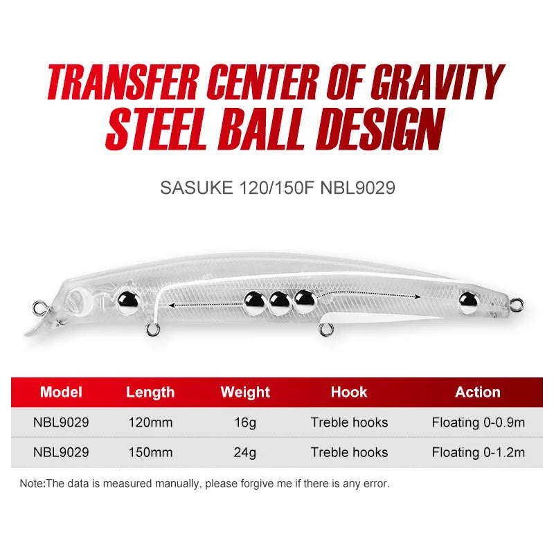 Noeby Sasuke Lipless Floating Minnow Fishing Lures 120mm16g 150mm24g Artificial Hard Baits for Pike Bass Saltwater Fishing Lure