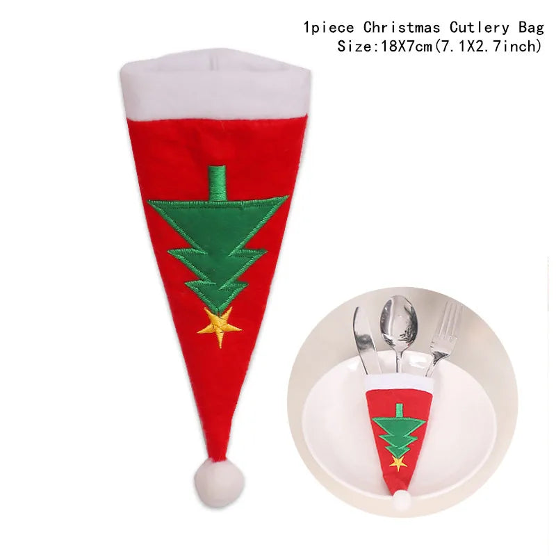 Regalo de Navidad 2023, vajilla, tenedor, cuchillo y bolsa, decoración navideña 2022 para el hogar, decoración de mesa.