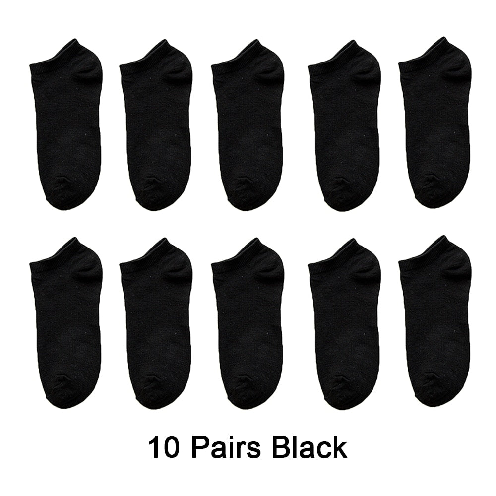 Venta al por mayor, 10 pares de calcetines unisex para hombre y mujer, transpirables, deportivos, de color liso, náuticos, cómodos, de algodón, hasta el tobillo, blancos.