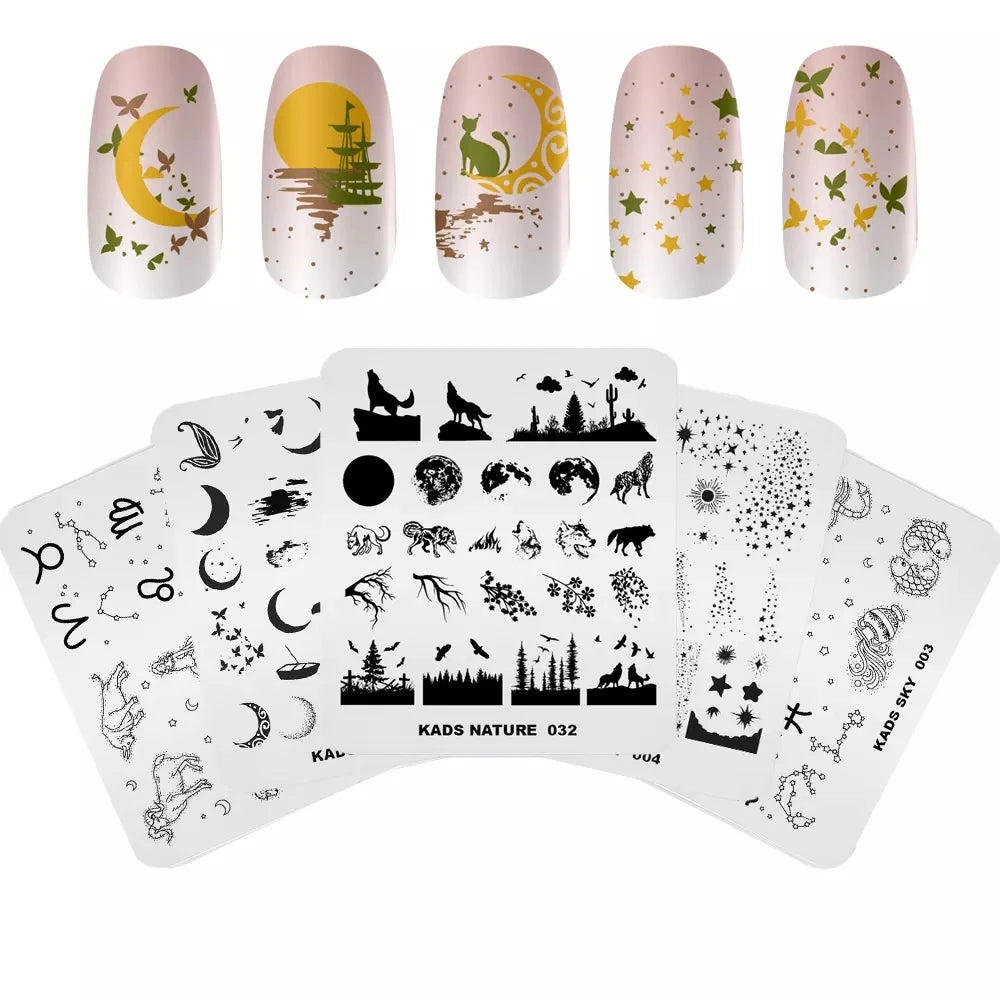 Nail Stamping Plates Sun Moon Stars Pattern Design Nail Art Image Template Stainless Steel Printing Plate for DIY Nails