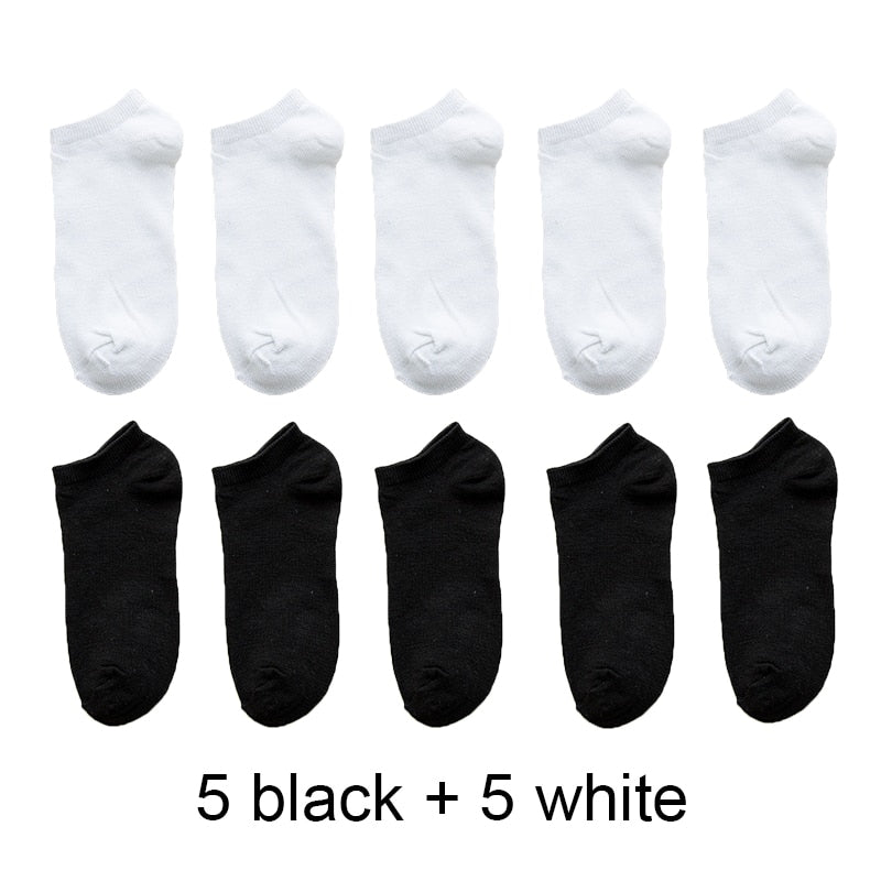 Venta al por mayor, 10 pares de calcetines unisex para hombre y mujer, transpirables, deportivos, de color liso, náuticos, cómodos, de algodón, hasta el tobillo, blancos.