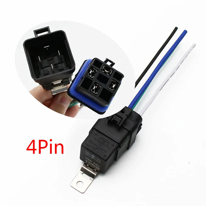 Car Auto Automobile Relay Sealed Waterproof Integrated Wired DC12V 40A 5Pin 4pin Auto Relay + Holder With 105mm Length Wires