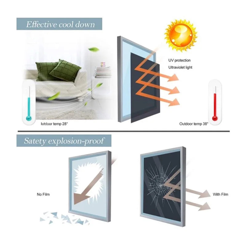 One Way Window Privacy Film for Home Mirror Vinyl Roll Heat Control Anti UV Static Cling Stained Glass Sliding Door Coverings