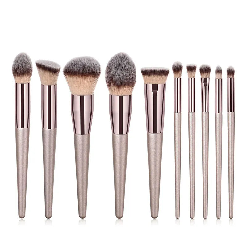 Juego de brochas de maquillaje color champán para mujer, brochas de maquillaje Kabuki para base, polvos, rubor, sombras de ojos, herramientas de belleza.
