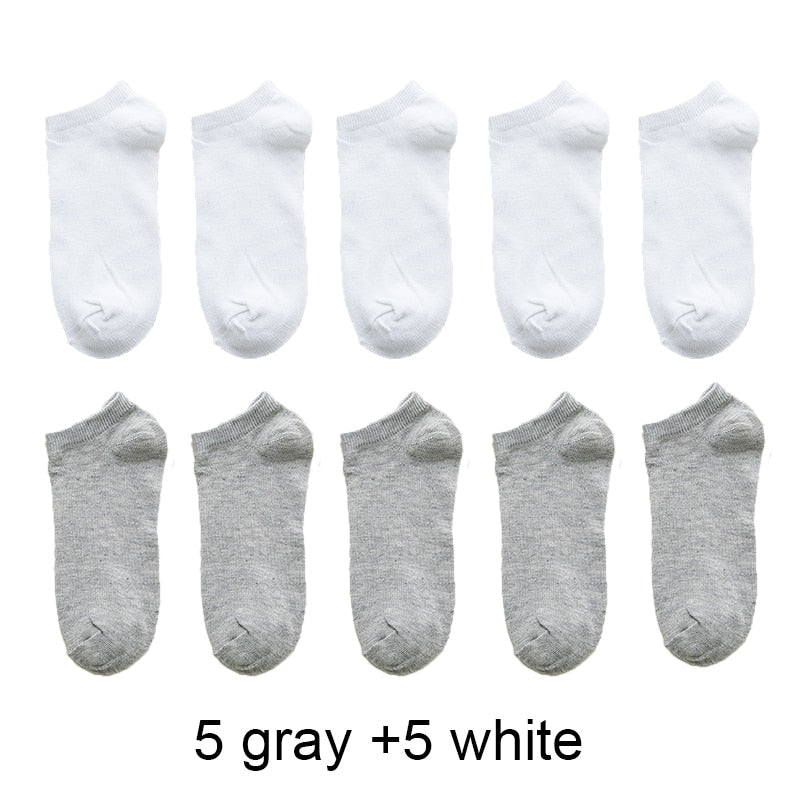 Venta al por mayor, 10 pares de calcetines unisex para hombre y mujer, transpirables, deportivos, de color liso, náuticos, cómodos, de algodón, hasta el tobillo, blancos.