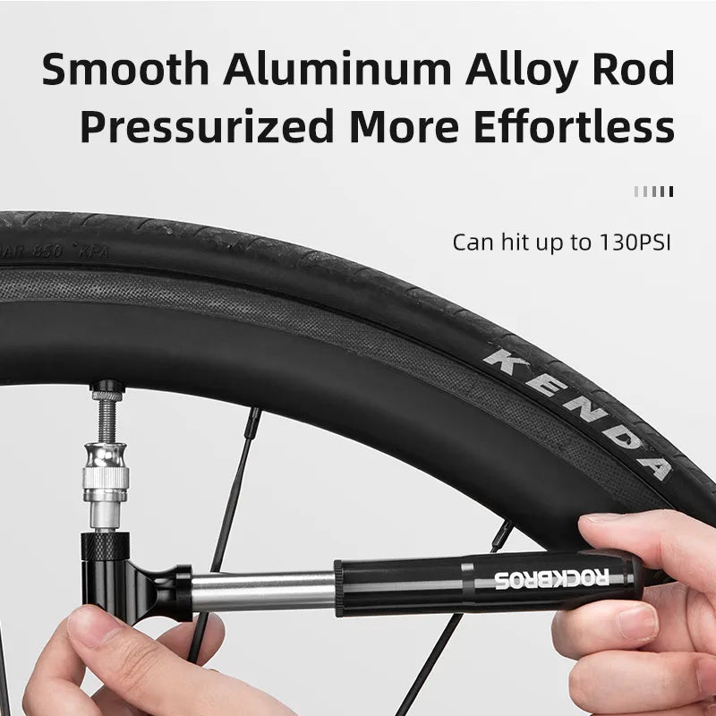ROCKBROS Bicycle Pump130PSI Air Pump Aluminum Alloy Portable Drop-proof Bike Ultralight Hand Pump MTB Mountain Bike Pump