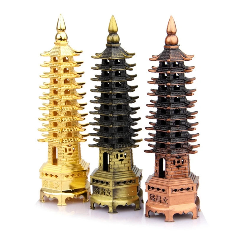 Feng Shui 9-Levels Alloy 3D Model Chinese Wenchang Pagoda Tower Crafts Statue Souvenir Home Decoration Metal Handicraft