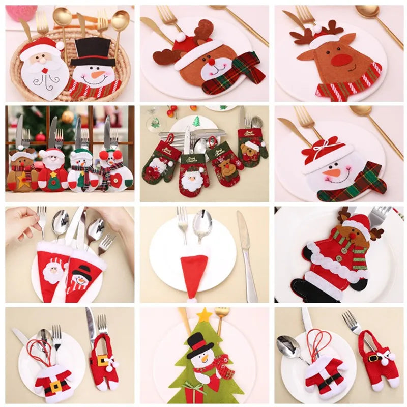 Regalo de Navidad 2023, vajilla, tenedor, cuchillo y bolsa, decoración navideña 2022 para el hogar, decoración de mesa.
