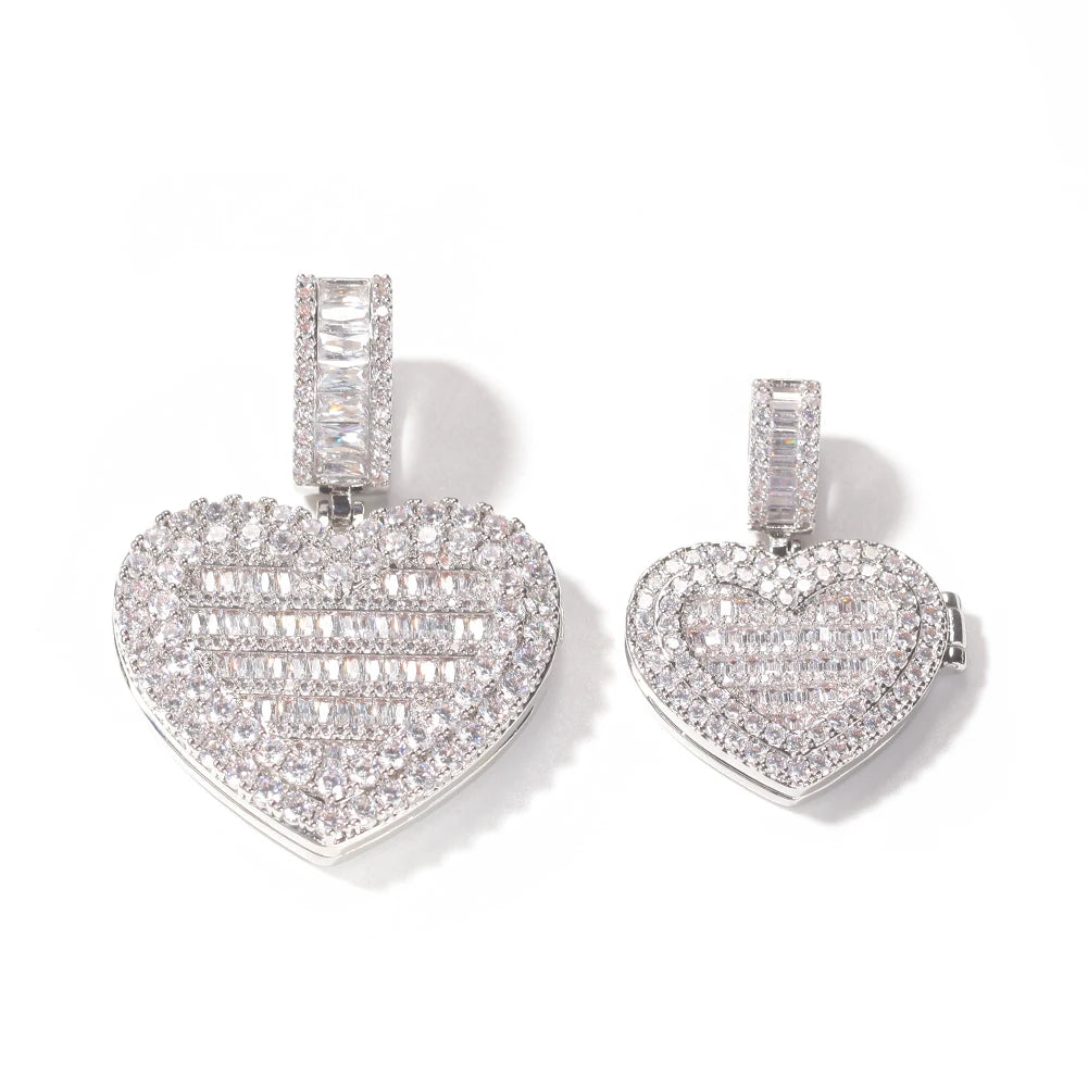 Medallón de fotos personalizado con forma de corazón de gran tamaño de THE BLING KING, colgante con marco, joyería de recuerdo de tenis para pareja, regalo de San Valentín
