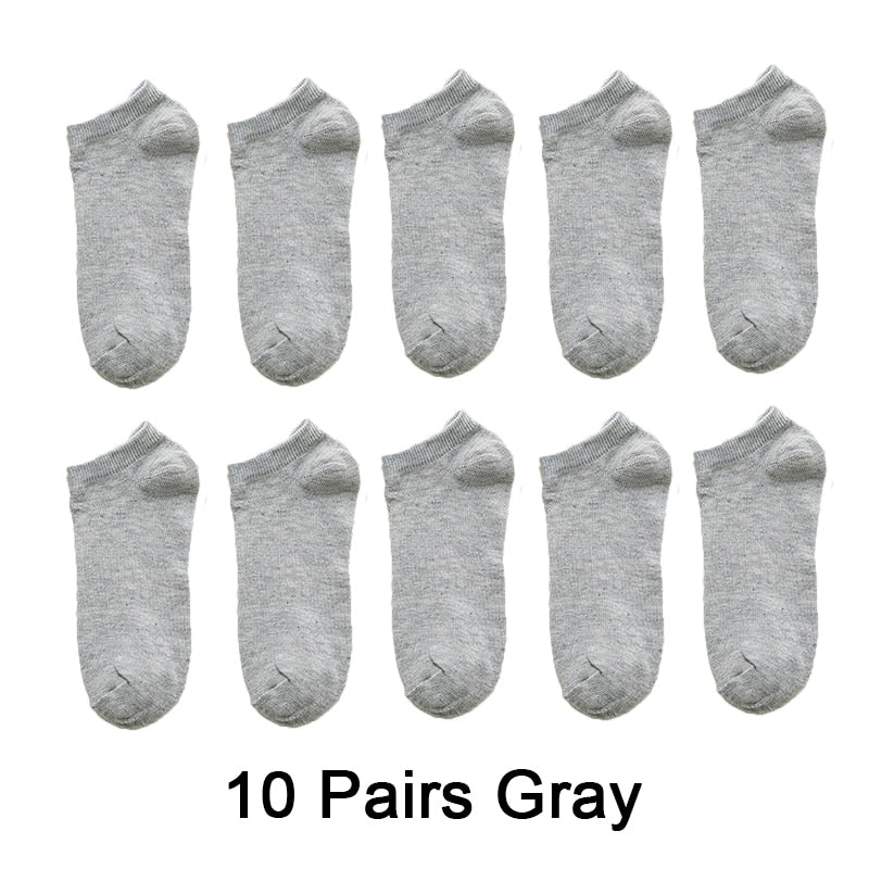 Venta al por mayor, 10 pares de calcetines unisex para hombre y mujer, transpirables, deportivos, de color liso, náuticos, cómodos, de algodón, hasta el tobillo, blancos.