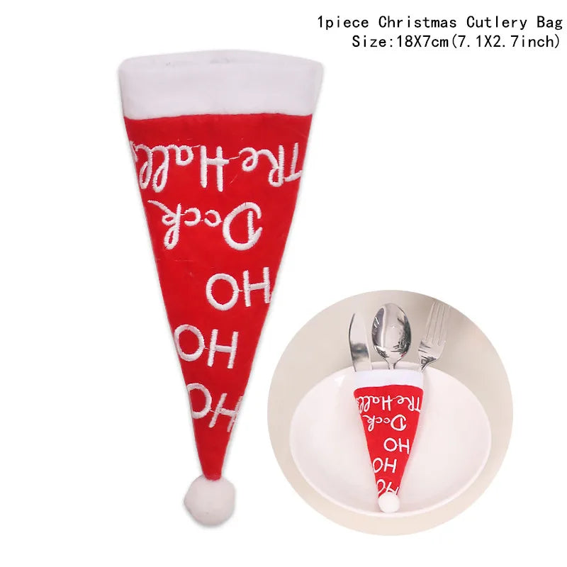 Regalo de Navidad 2023, vajilla, tenedor, cuchillo y bolsa, decoración navideña 2022 para el hogar, decoración de mesa.