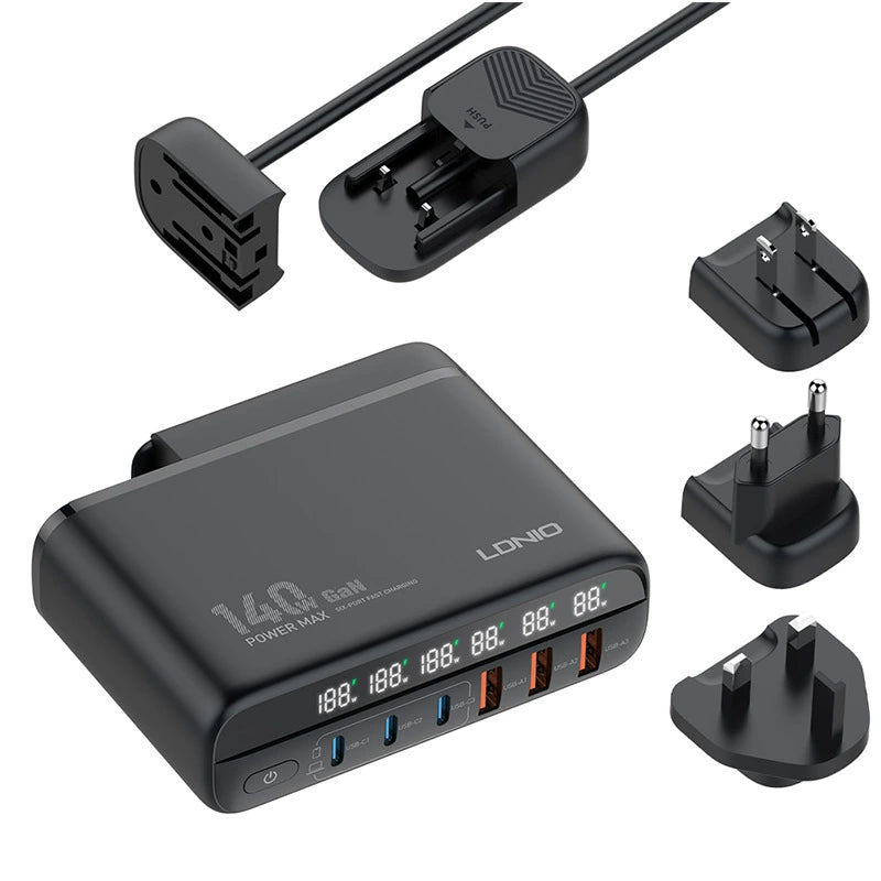 Ldnio Gallium Nitride 140W Fast Charge PD Charger Mobile Phone 3c3a Multi-Port Plug British Typec British American Standard Travel Set Charging Head for Apple Android Laptop Huawei