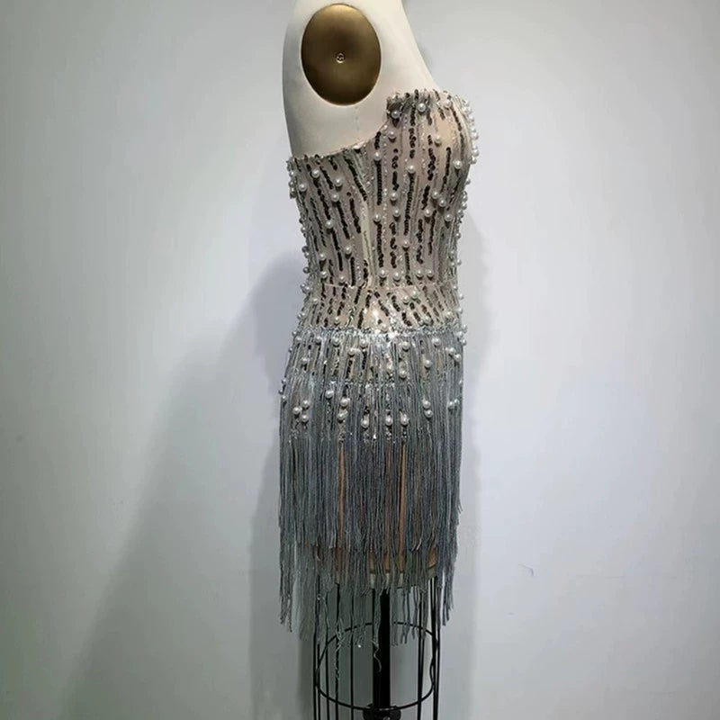 Nuevo vestido tubo de verano con lentejuelas y cuentas, a la moda, con borlas, temperamental, elegante, para fiestas sociales, informal, pequeño, para bodas.