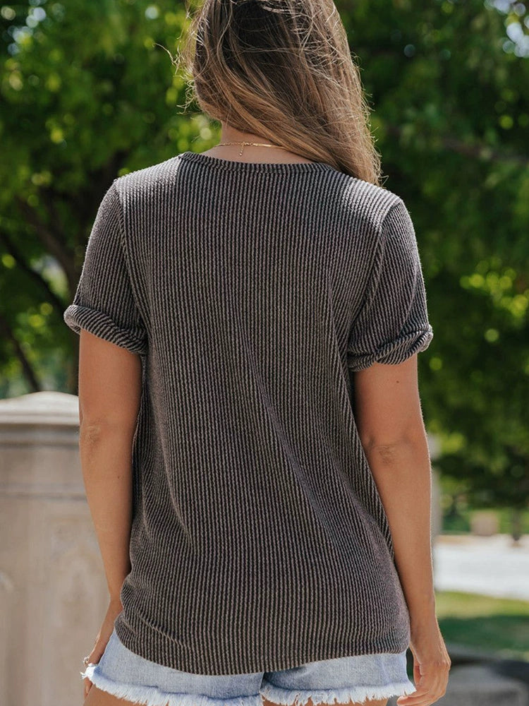 V Neck Pure Color Fashion Wind Minimalist Flab Hiding Ladies Pullover