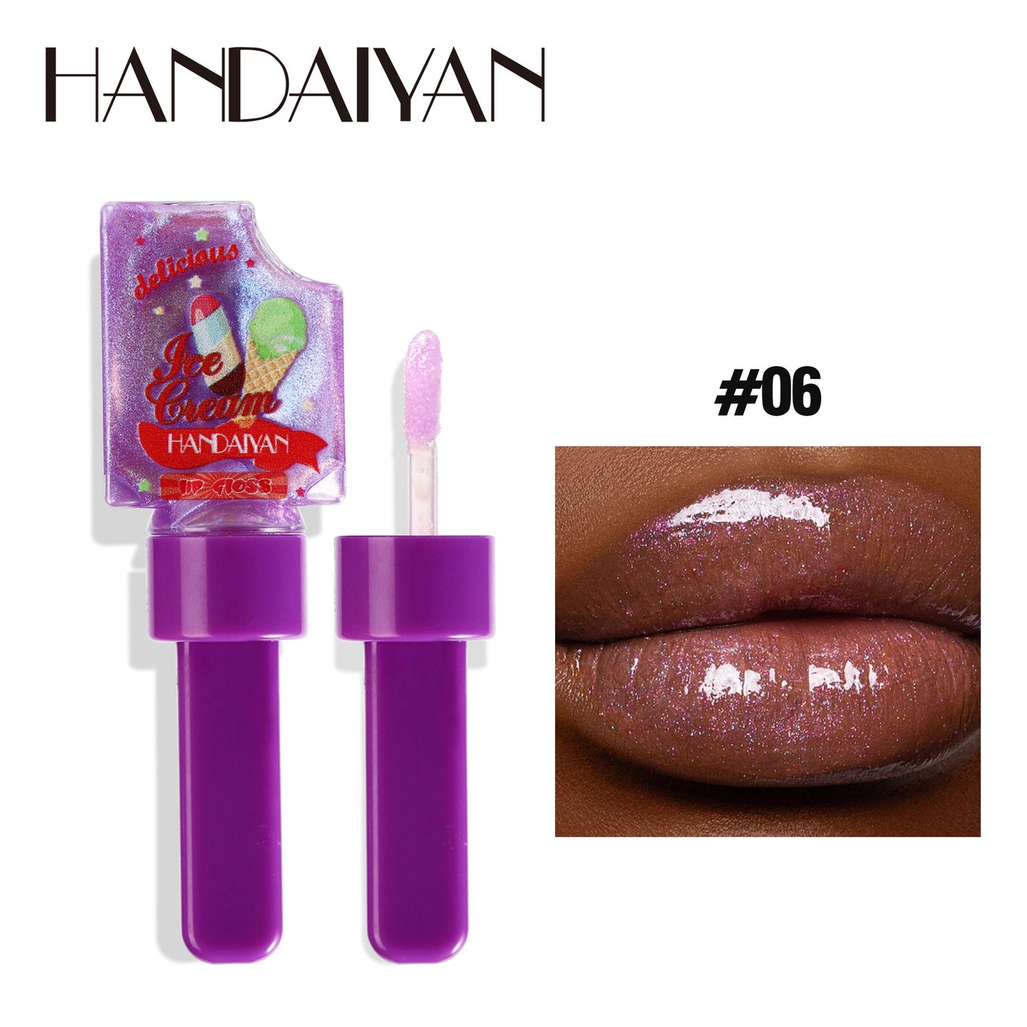 handaiyan Han Daiyan cross-border ice cream moisturizing lip gloss moisturizing transparent pearlescent color changing full lips lip gloss