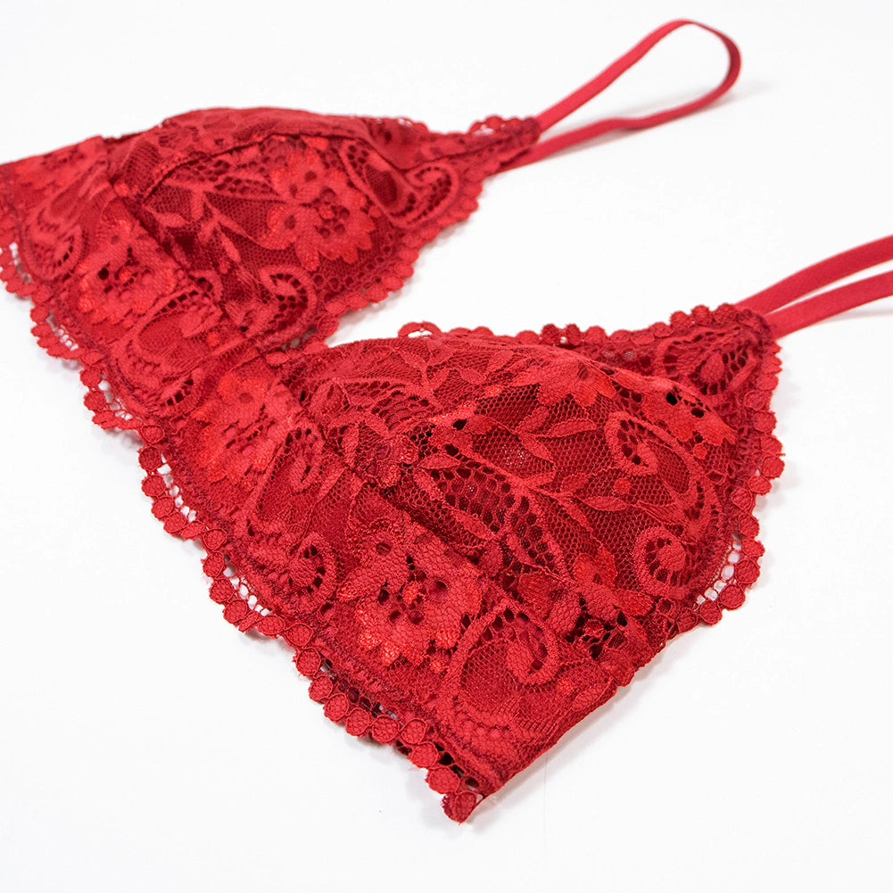 Conjunto sexy de 4 piezas de encaje ajustable con fruncido en el pecho