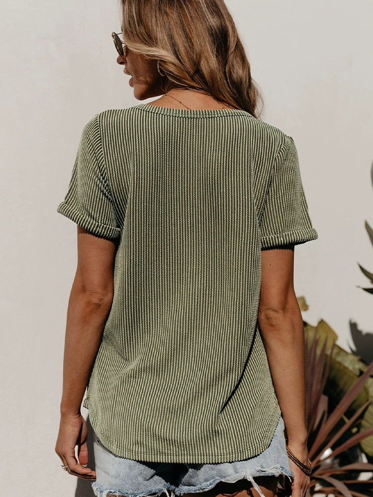 V Neck Pure Color Fashion Wind Minimalist Flab Hiding Ladies Pullover
