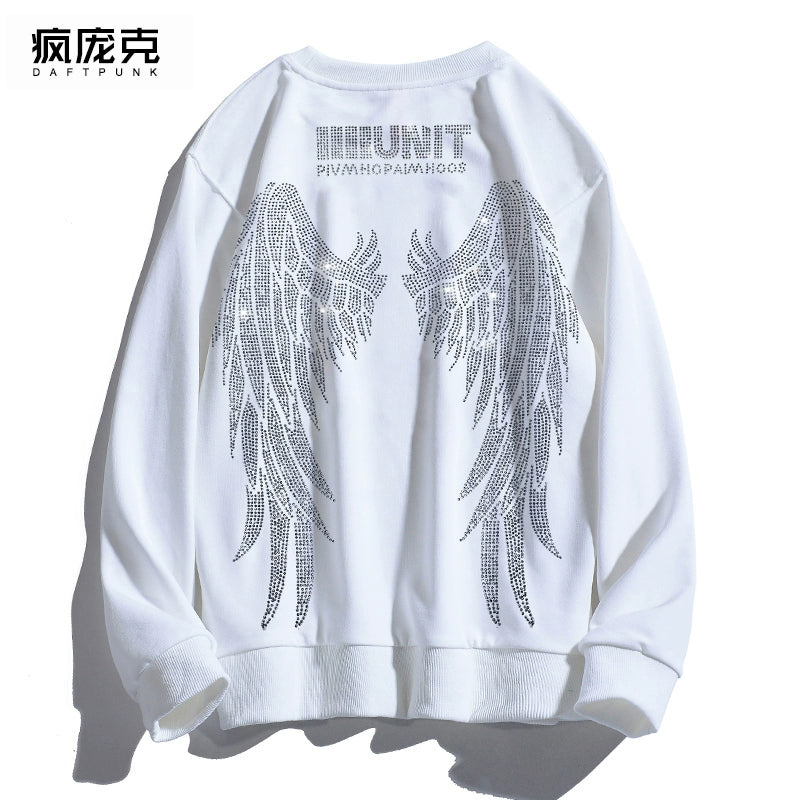 Hip Hop Autumn European and American Heavy Work Big Wings Sweater Rhinestone