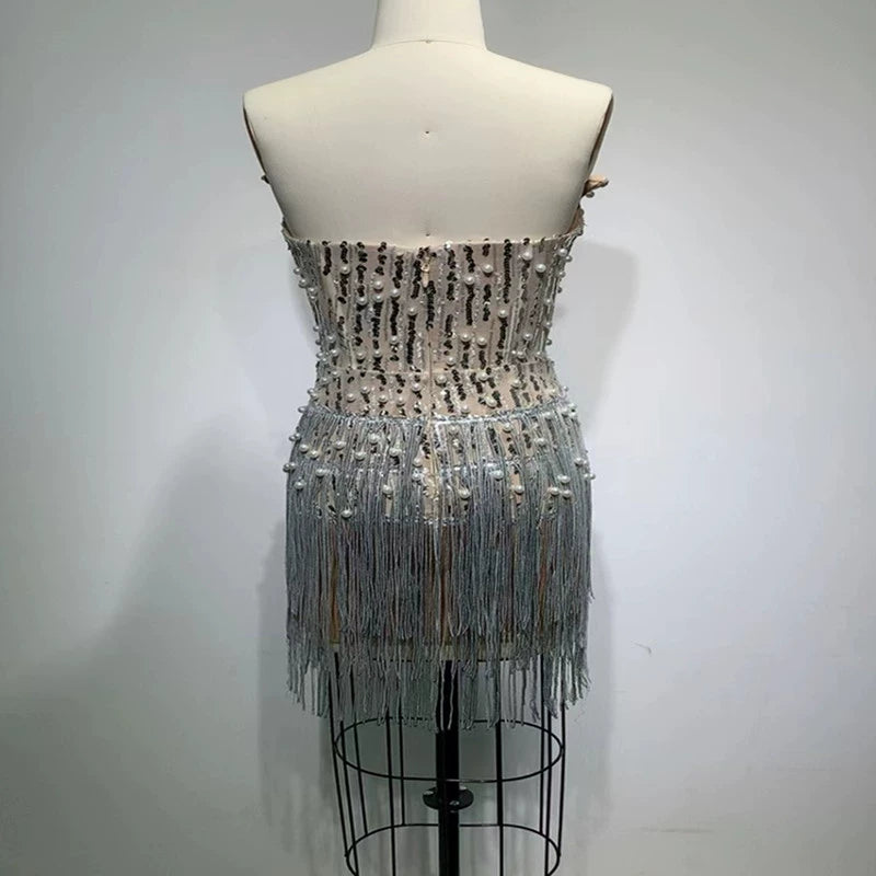 Nuevo vestido tubo de verano con lentejuelas y cuentas, a la moda, con borlas, temperamental, elegante, para fiestas sociales, informal, pequeño, para bodas.