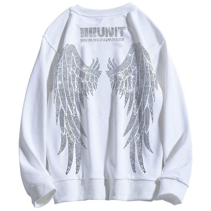 Hip Hop Autumn European and American Heavy Work Big Wings Sweater Rhinestone