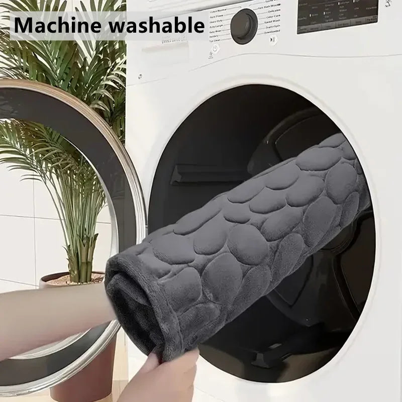 Alfombra de baño antideslizante 3D con relieve de adoquines, absorbente, lavable a máquina y de secado rápido.