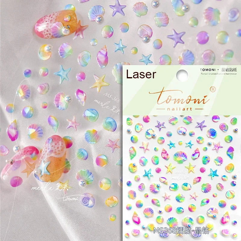 Calcomanías de manicura para decoración de uñas con relieve suave, conchas, estrellas de mar, caracoles, burbujas marinas, verano, playa, océano