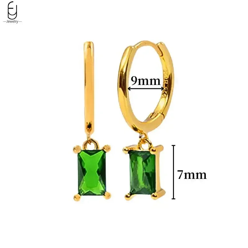 Pendientes de aro con forma de corazón y circonita verde en plata de ley 925 para mujer, delicados pendientes de botón, joyería de lujo, regalos.