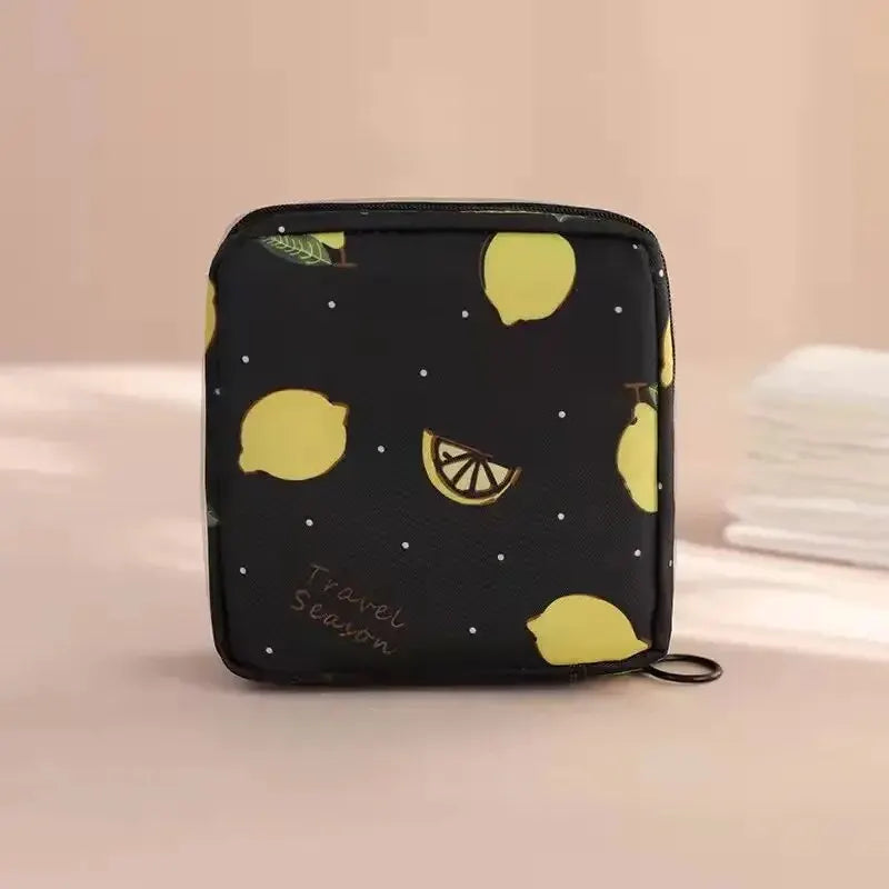 Bolsa de almacenamiento para compresas y tampones para mujer, organizador portátil impermeable con estampado de dibujos animados