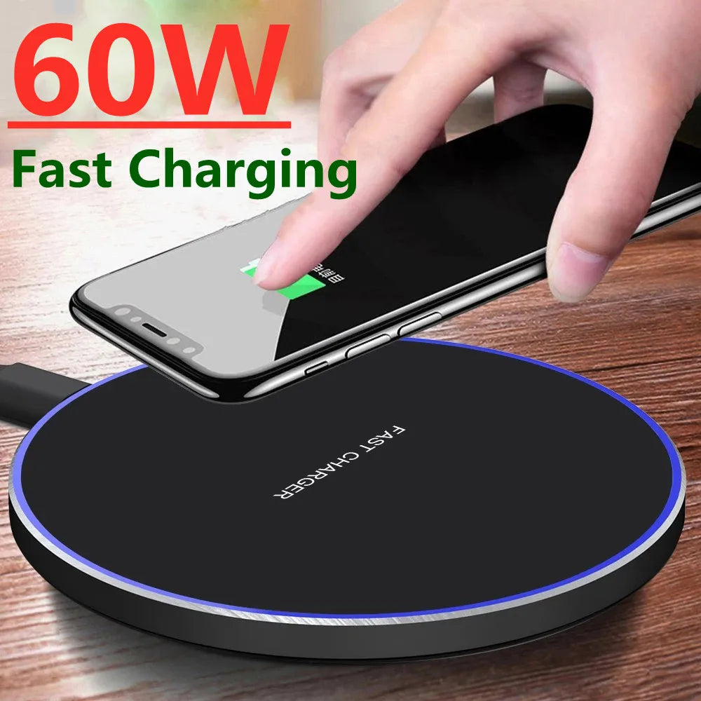 Cargador inalámbrico de 60 W para iPhone 15, 14, 13, 12, 11, X Pro Max, XR, 8, Samsung, Xiaomi, Huawei y LG. Estación de carga rápida.