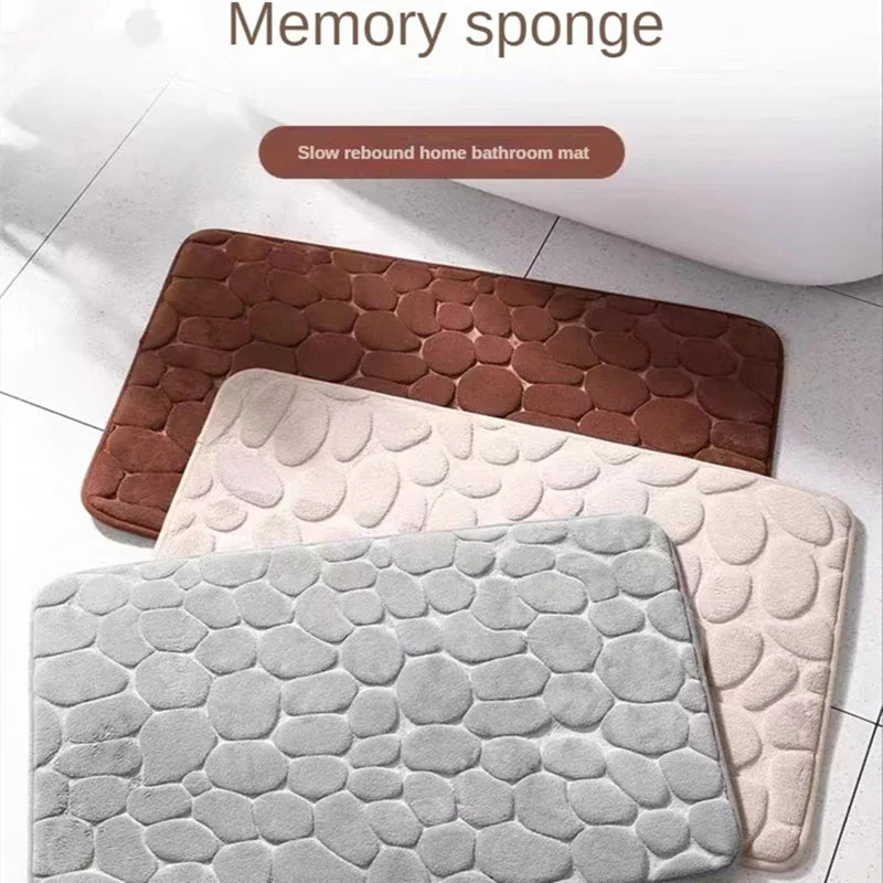 Alfombra de baño antideslizante 3D con relieve de adoquines, absorbente, lavable a máquina y de secado rápido.