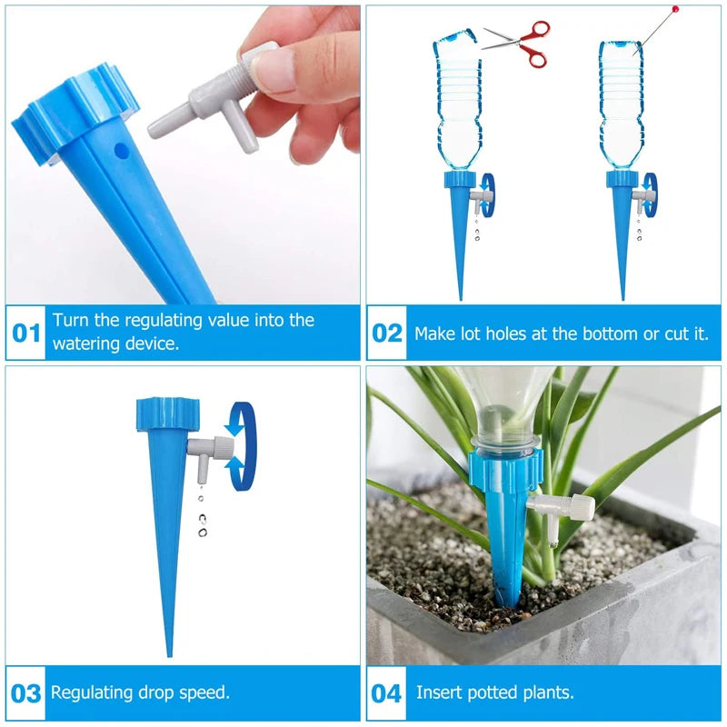 Sistema de riego automático por goteo con punta de riego automático para plantas de flores, invernaderos y jardines. Dispositivo de riego automático ajustable.