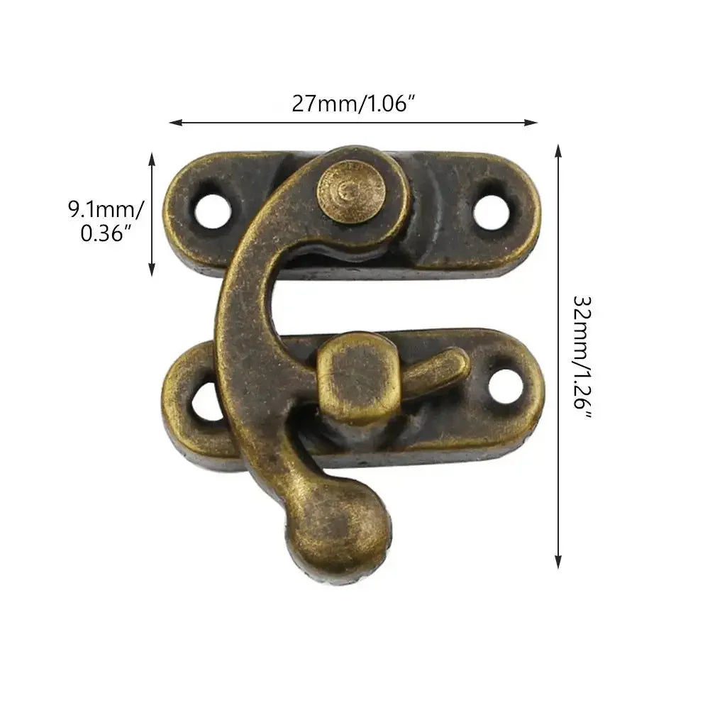 12pcs Left/Right Bronze Mini Vintage Toggle Hasp Hook Swing Arm Clasp Latch Metal Catch Curved Buckle for Jewelry Box Toolbox