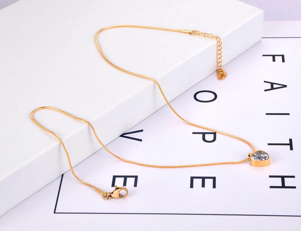 Lokaer Titanium Stainless Steel Love Heart Pendant Necklaces Jewelry Gold Plated CZ Crystal Wedding Necklace For Women N21111