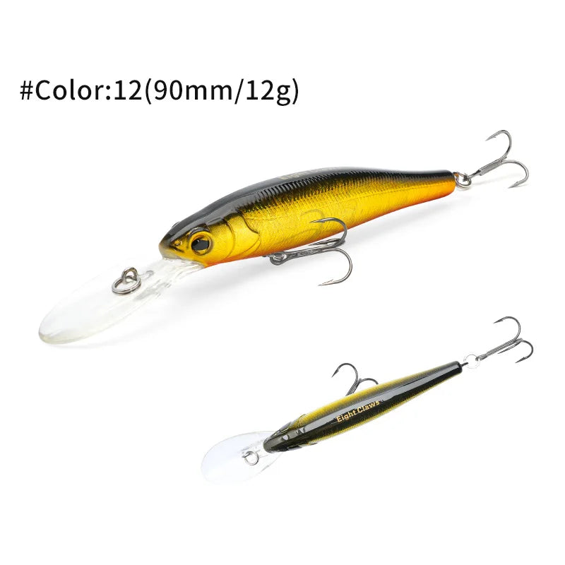 MSEASFREE-Floating Minnow Artificial Hard Bait Fishing Lure, Wobblers for Bass Perch Pike Trout, Fishing Tackle, 90mm, 12g