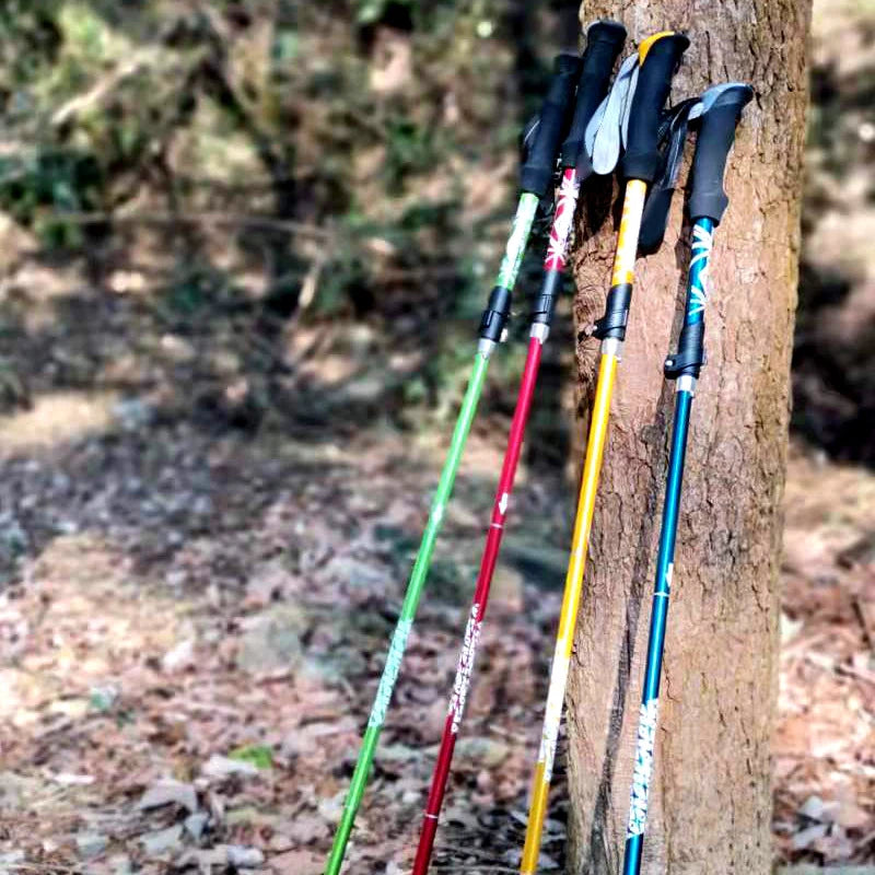 Bastón de trekking plegable de 5 secciones para exteriores, portátil, para acampar, senderismo, para personas mayores nórdicas, telescópico, fácil de guardar en la bolsa, 1 unidad