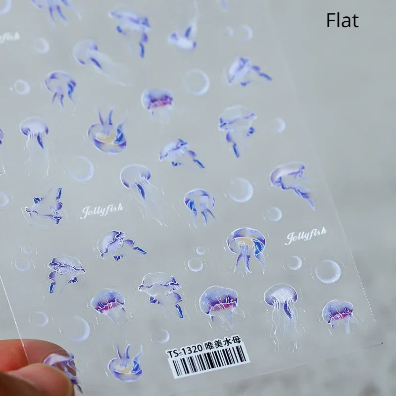 Calcomanías de manicura para decoración de uñas con relieve suave, conchas, estrellas de mar, caracoles, burbujas marinas, verano, playa, océano