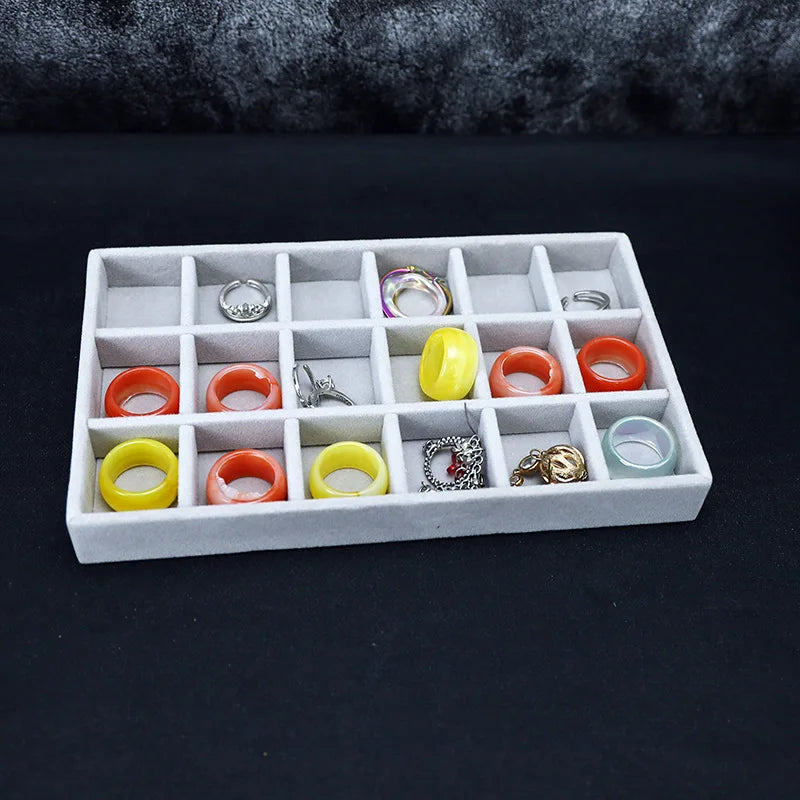 Caja de almacenamiento de joyas de franela gris, cajón para el hogar, bandeja para pendientes, collares, anillos, cuerda para la cabeza, clip para las orejas, bandeja de almacenamiento, nueva
