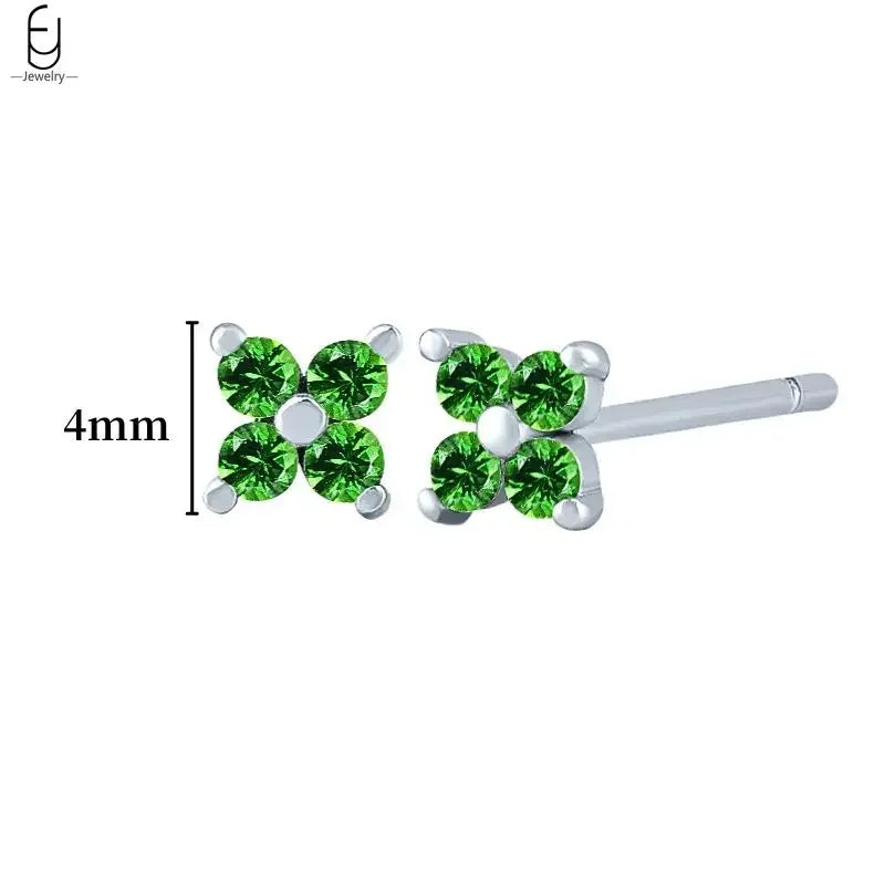 Pendientes de aro con forma de corazón y circonita verde en plata de ley 925 para mujer, delicados pendientes de botón, joyería de lujo, regalos.